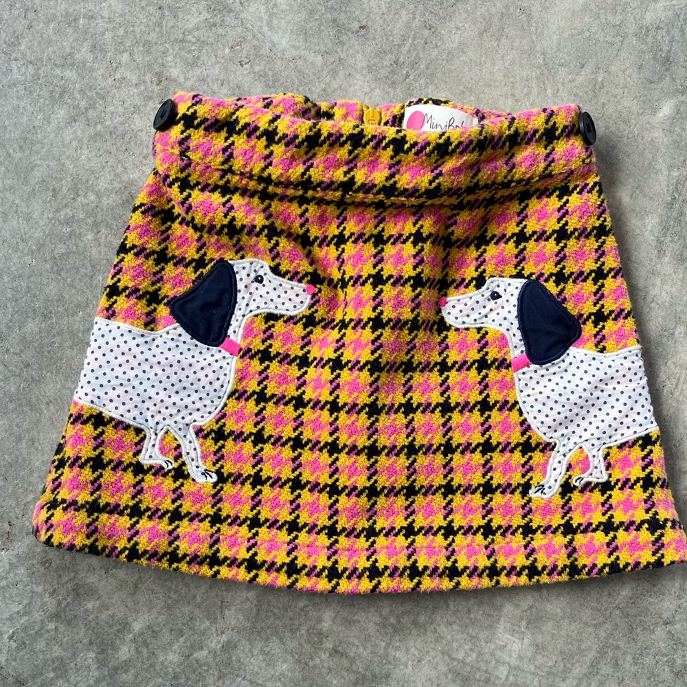 Mini Boden Pink and Yellow Houndstooth Tweed Dog Skirt 3-4years